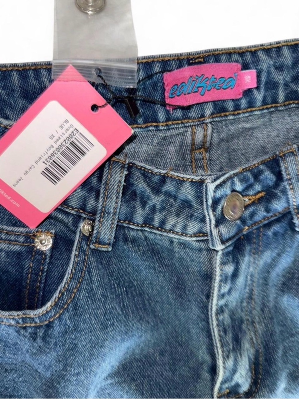 Edikted Dark Blue Wide-Leg Cargo Jeans - Picture 3 of 5